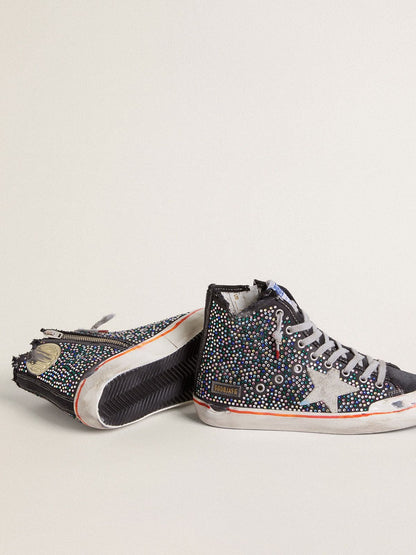 Golden Goose Mens Francy Penstar Lab In Black Canvas With Multicolor Rhinestones Mens