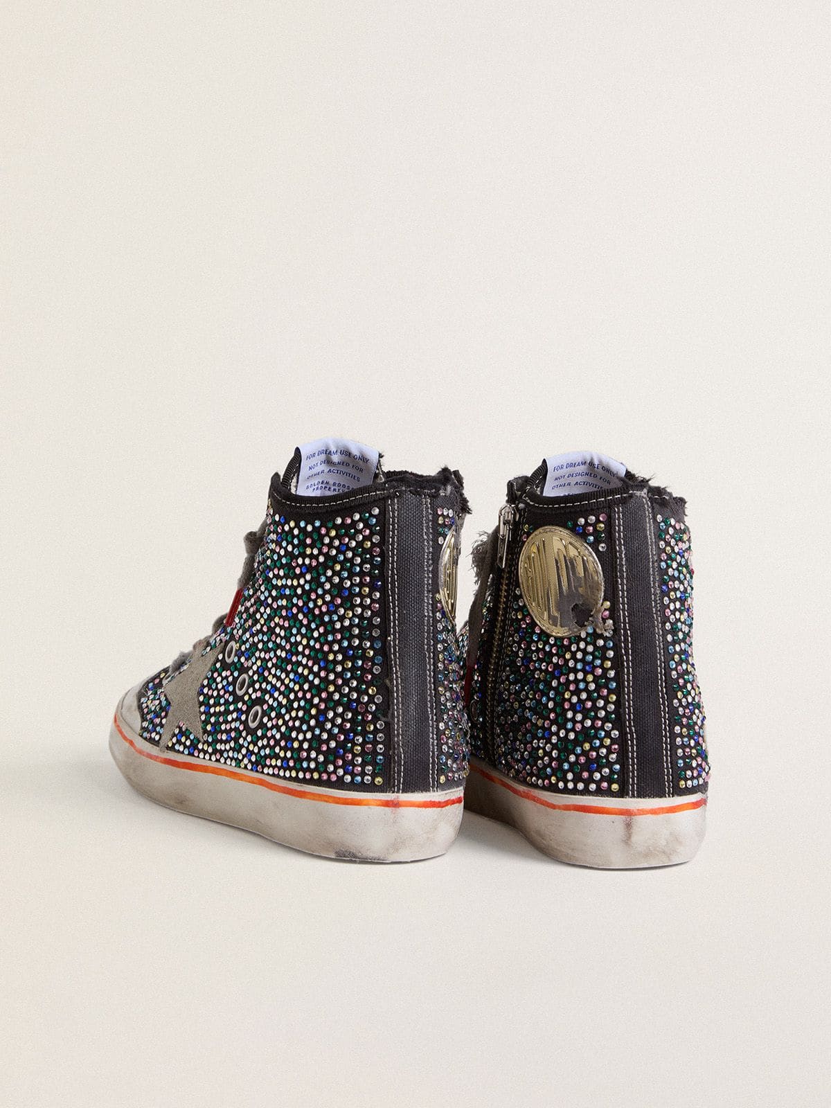 Golden Goose Mens Francy Penstar Lab In Black Canvas With Multicolor Rhinestones Mens