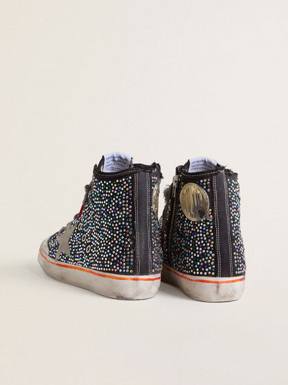 Golden Goose Mens Francy Penstar Lab In Black Canvas With Multicolor Rhinestones Mens
