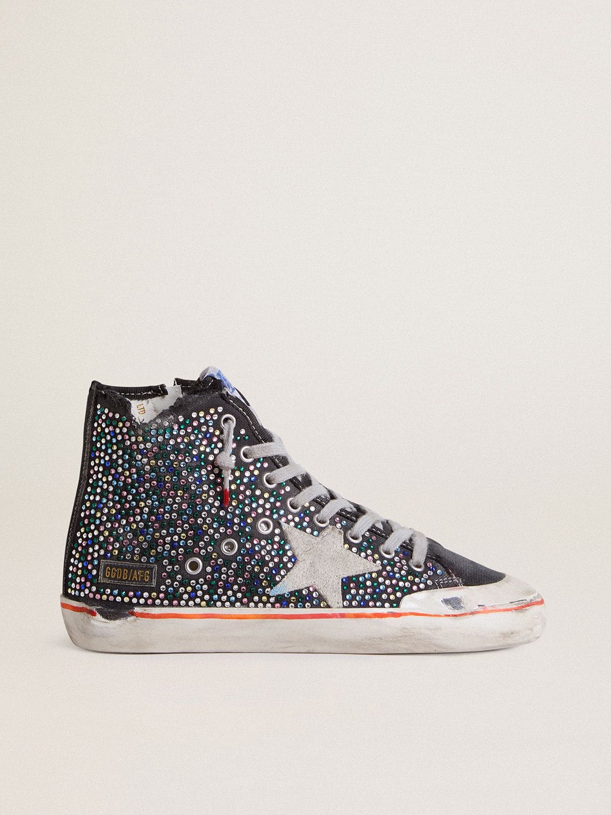 Golden Goose Mens Francy Penstar Lab In Black Canvas With Multicolor Rhinestones Mens