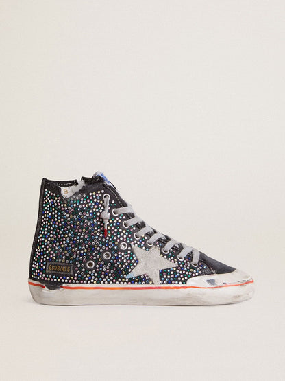 Golden Goose Mens Francy Penstar Lab In Black Canvas With Multicolor Rhinestones Mens
