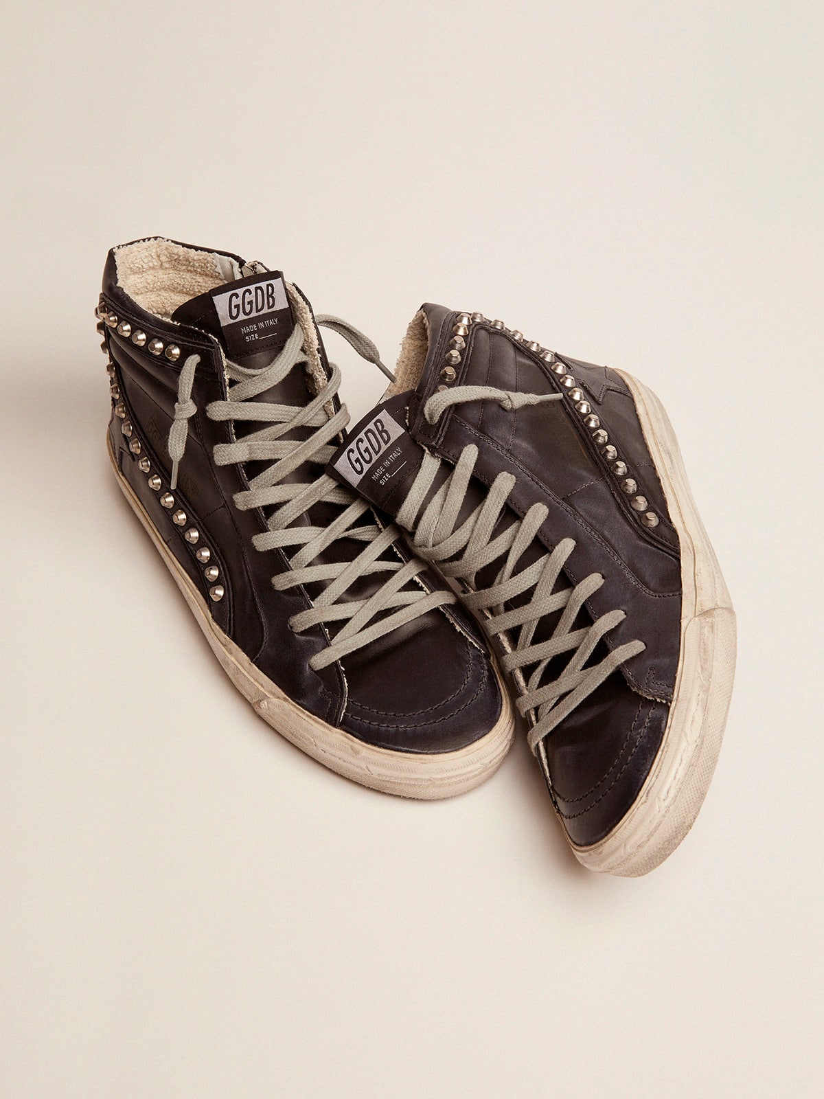 Golden Goose Mens Slide Black With Studs Mens