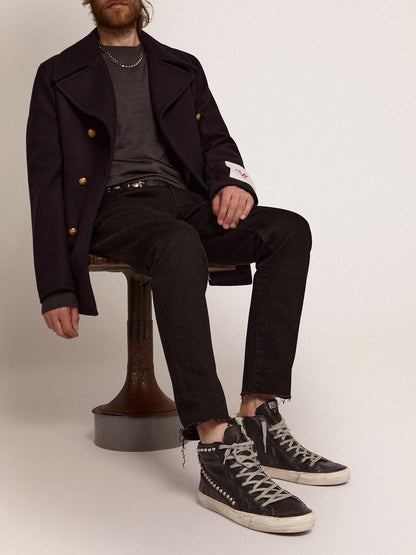 Golden Goose Mens Slide Black With Studs Mens