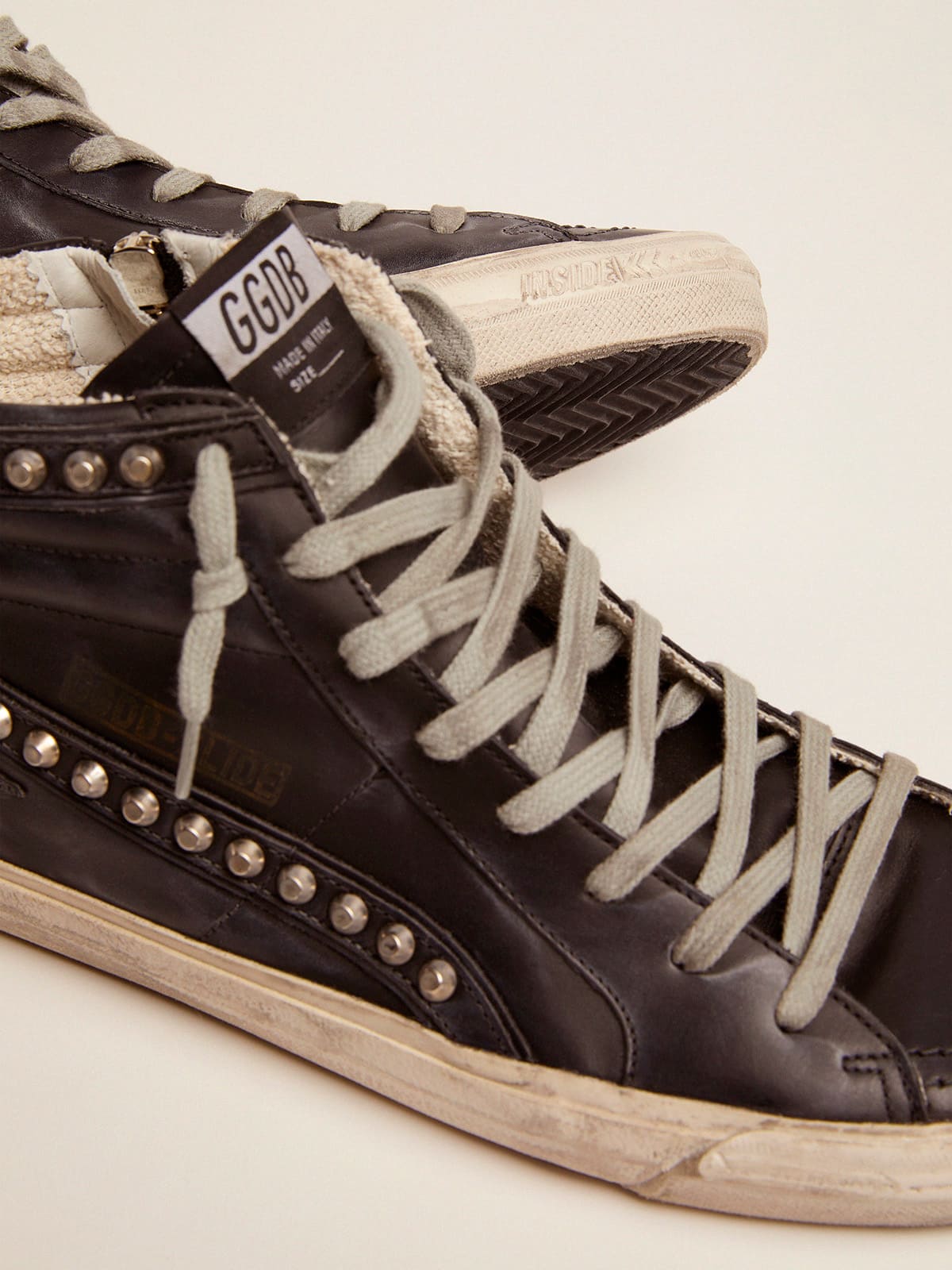 Golden Goose Mens Slide Black With Studs Mens