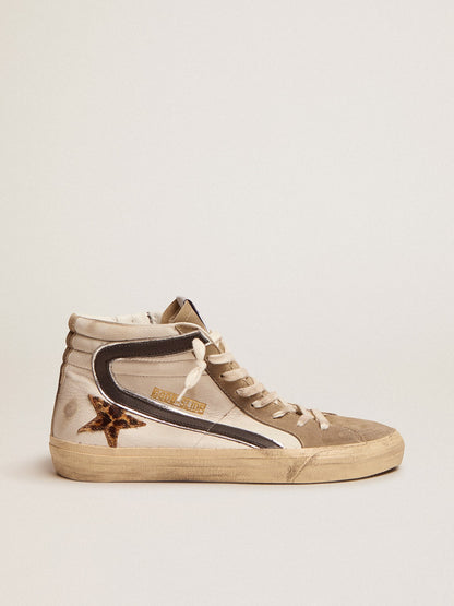 Golden Goose Mens Slide With Leopard Print Pony Skin Star And Black Flash Mens