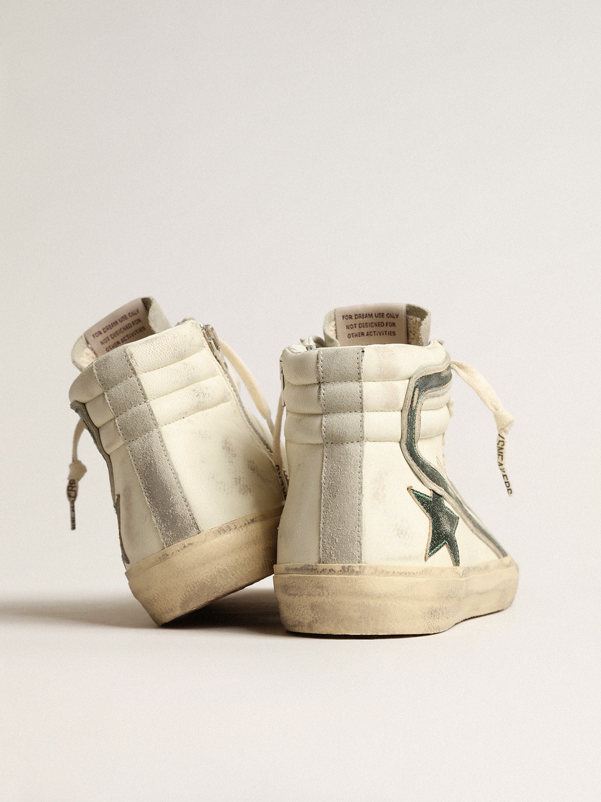 Golden Goose Slide In Beige Nappa With Green Laminated Leather Star And Flash Mens