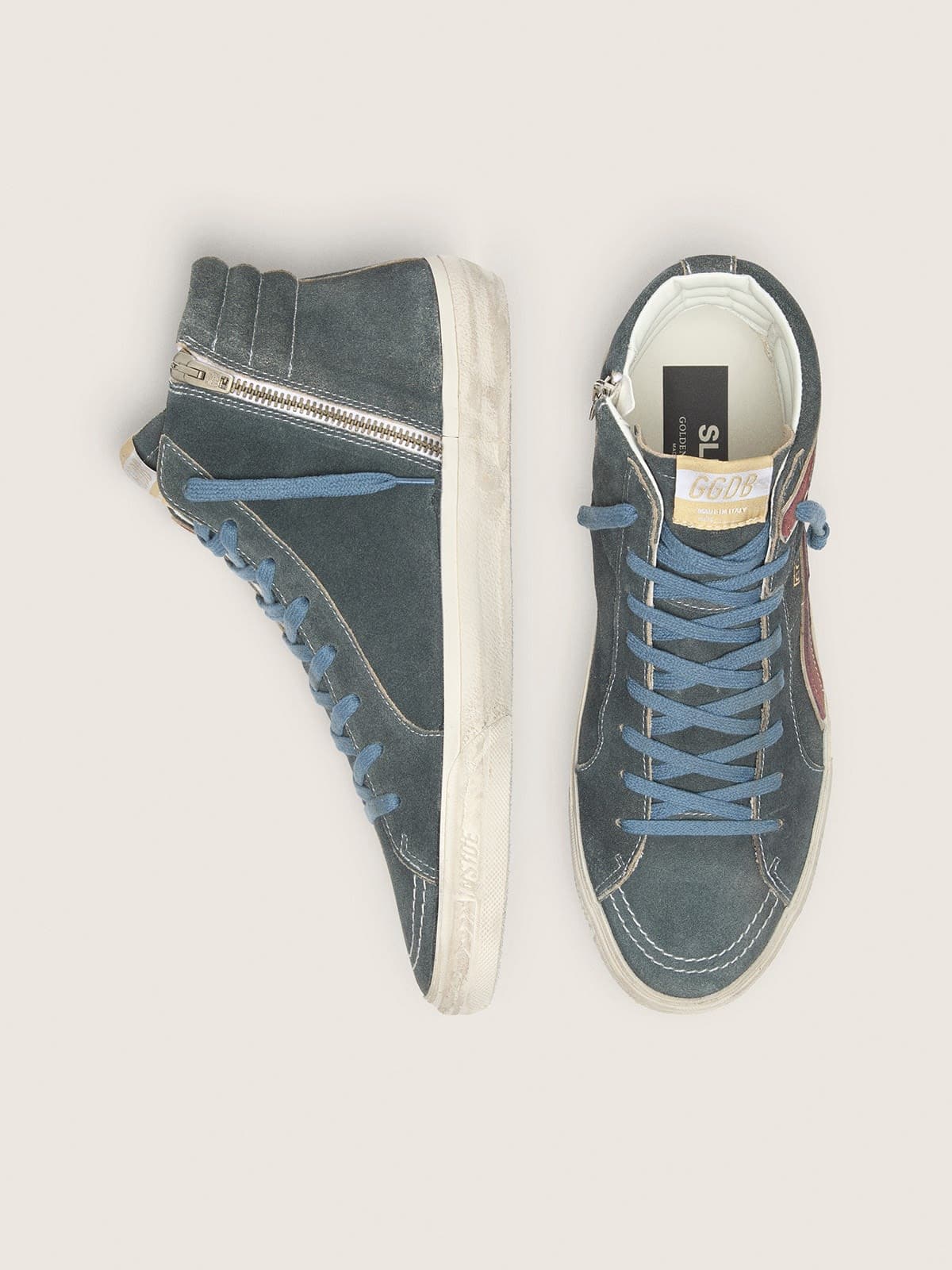 Golden Goose Mens Slide In Gray Suede With Brown Nubuck Star And Flash Mens