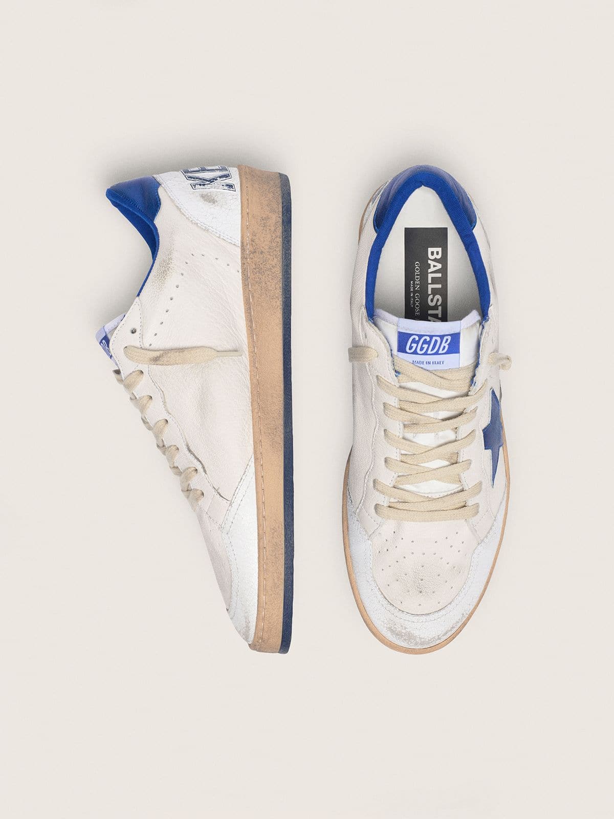 Golden Goose Mens Ball Star In White Nappa With Blue Star And Heel Tab Mens