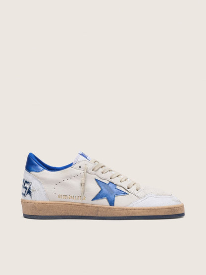 Golden Goose Mens Ball Star In White Nappa With Blue Star And Heel Tab Mens