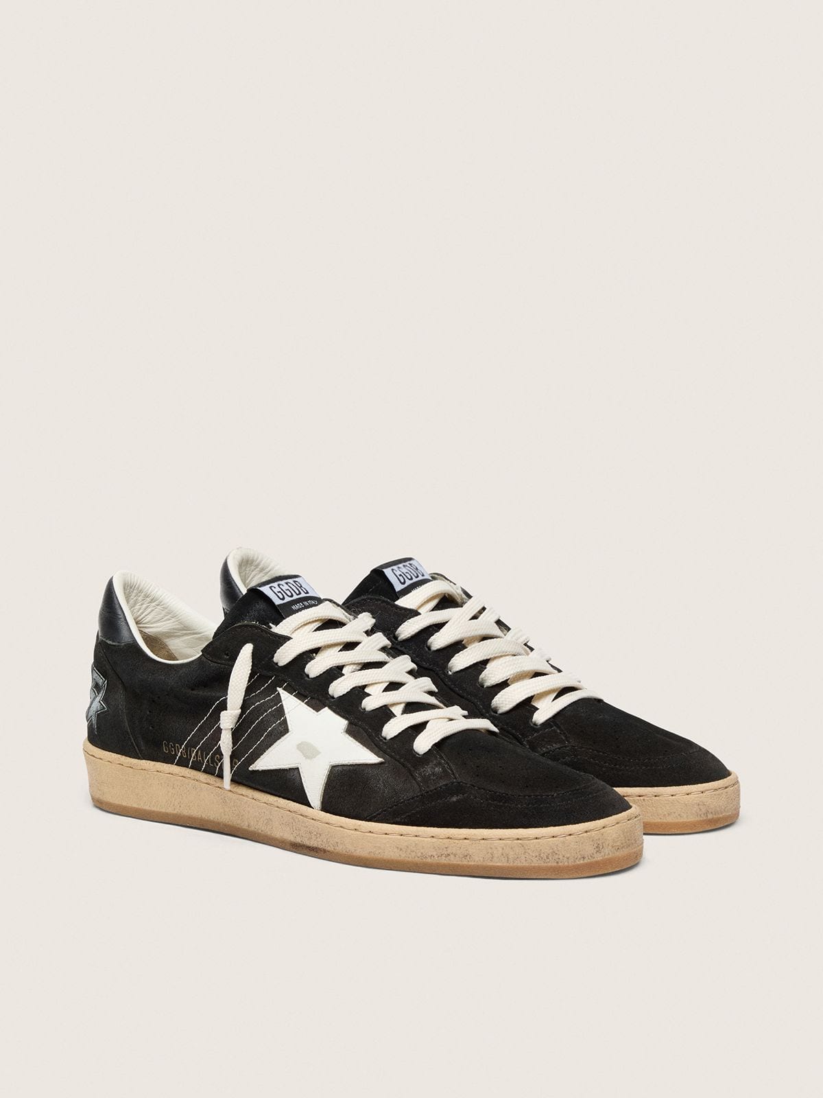 Golden Goose Mens Ball Star In Black Suede With White Leather Star Mens