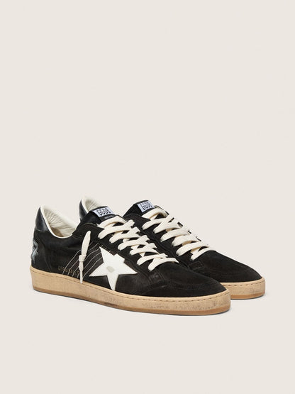 Golden Goose Mens Ball Star In Black Suede With White Leather Star Mens