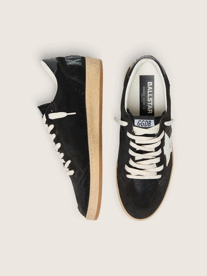 Golden Goose Mens Ball Star In Black Suede With White Leather Star Mens
