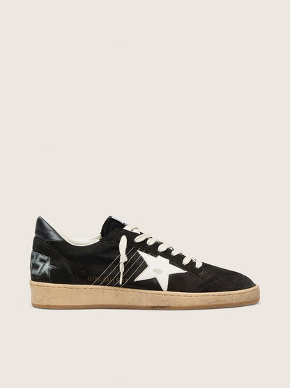 Golden Goose Mens Ball Star In Black Suede With White Leather Star Mens
