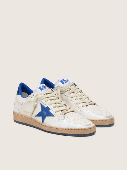 Golden Goose Mens Ball Star Wishes In White Nappa Leather With A Bright Blue Star And Heel Tab Mens