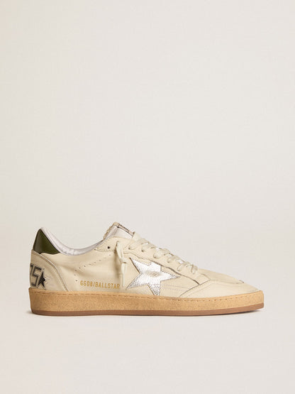 Golden Goose Mens Ball Star With Silver Leather Star And Green Leather Heel Tab Mens