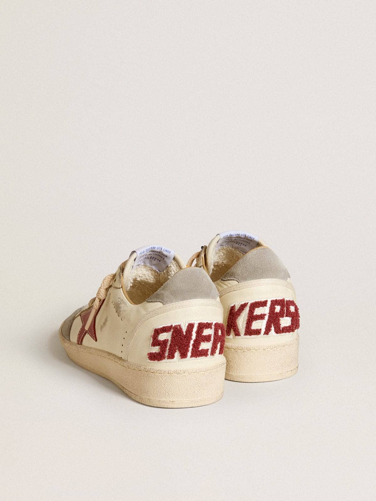 Golden Goose Mens Ball Star Ltd In Nappa Leather With Red Leather Star And Gray Suede Heel Tab Mens