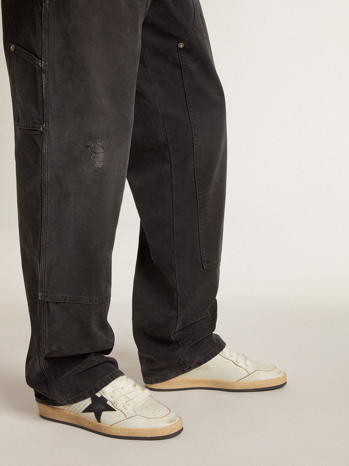 Golden Goose Mens Ball Star With Black Leather Star And Green Leather Heel Tab Mens