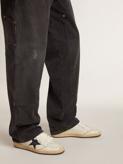 Golden Goose Mens Ball Star With Black Leather Star And Green Leather Heel Tab Mens