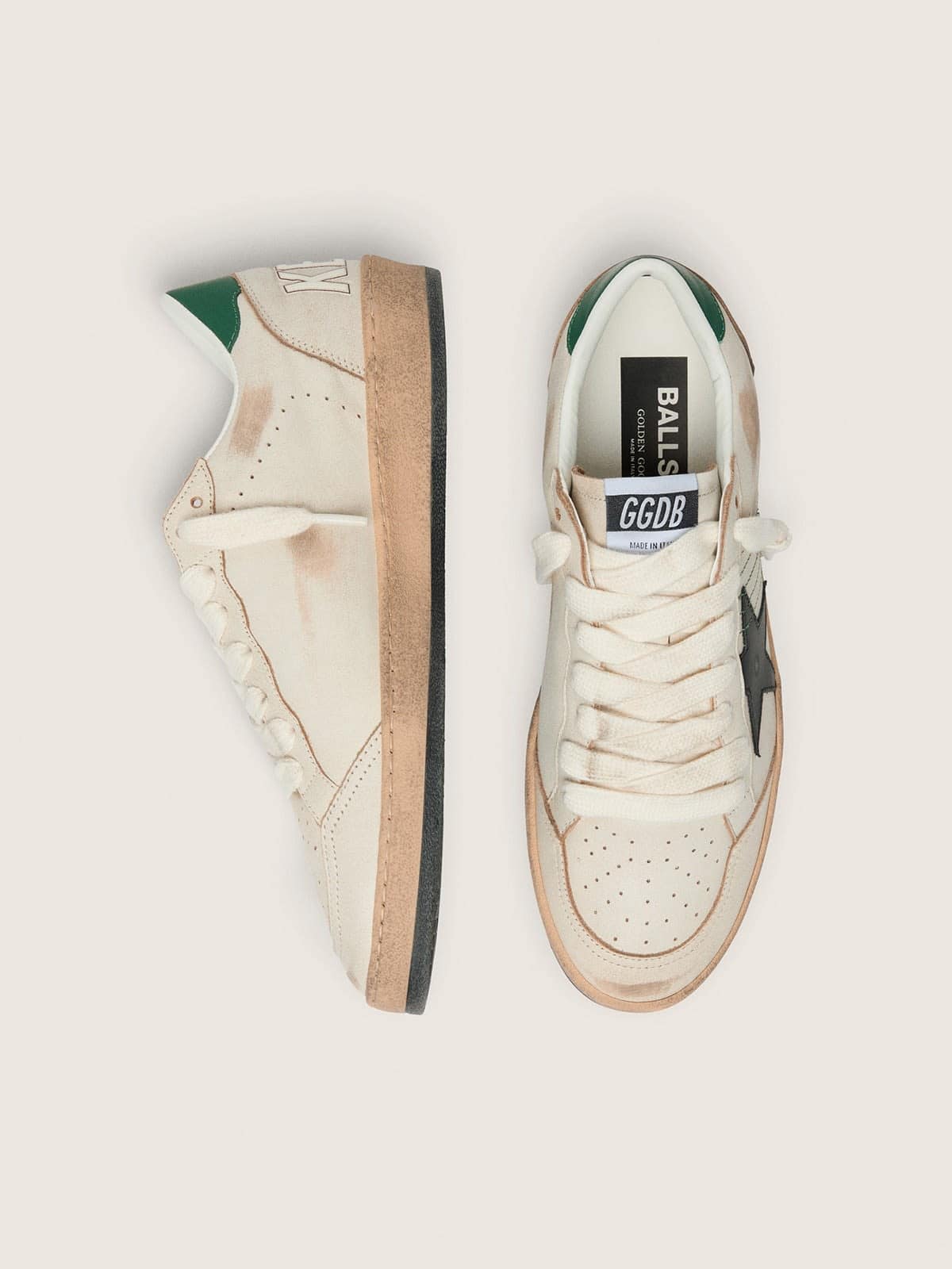Golden Goose Mens Ball Star With Black Leather Star And Green Leather Heel Tab Mens