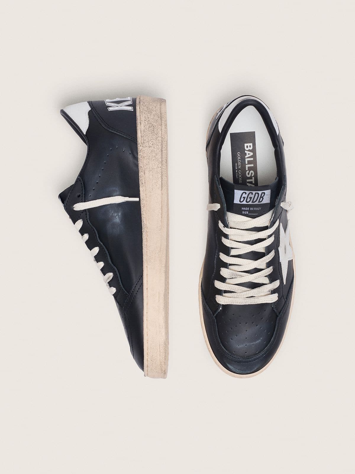 Golden Goose Mens Ball Star In Black Nappa With White Leather Star And Heel Tab Mens
