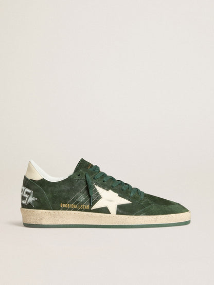 Golden Goose Mens Ball Star In Green Suede With White Leather Star And Heel Tab Mens