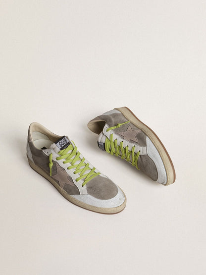 Golden Goose Mens Ball Star In Gray Suede With Old Rose Suede Star And Beige Leather Heel Tab Mens