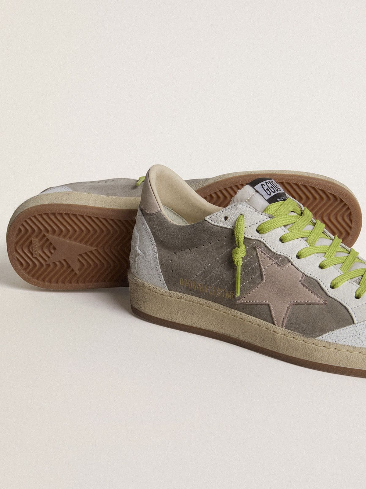 Golden Goose Mens Ball Star In Gray Suede With Old Rose Suede Star And Beige Leather Heel Tab Mens