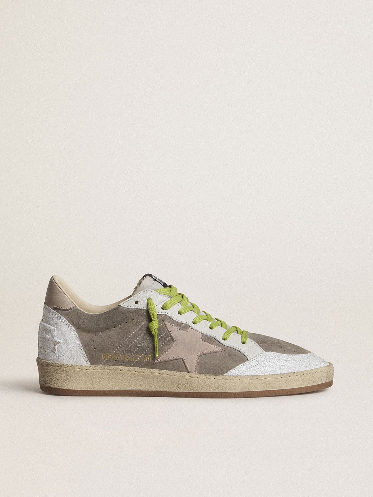Golden Goose Mens Ball Star In Gray Suede With Old Rose Suede Star And Beige Leather Heel Tab Mens
