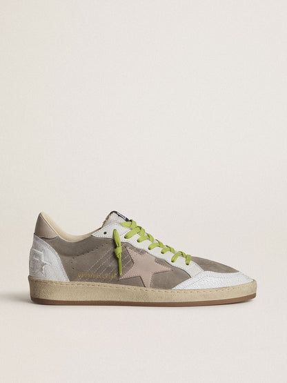 Golden Goose Mens Ball Star In Gray Suede With Old Rose Suede Star And Beige Leather Heel Tab Mens