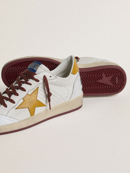 Golden Goose Mens Ball Star In White Nappa Leather With Yellow Animal-Print Leather Star And Heel Tab Mens