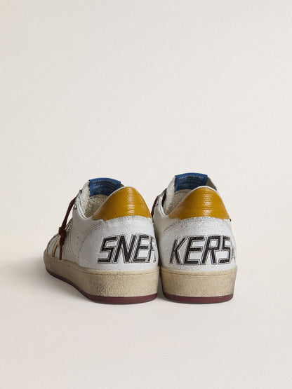 Golden Goose Mens Ball Star In White Nappa Leather With Yellow Animal-Print Leather Star And Heel Tab Mens