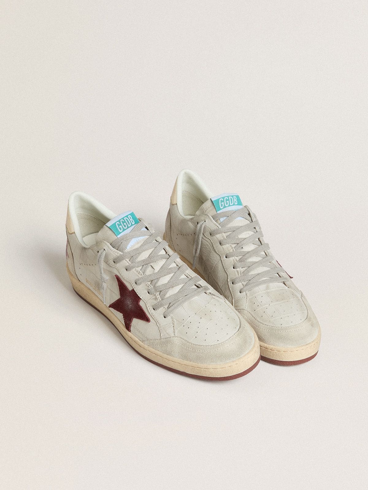 Golden Goose Mens Ball Star In Crocodile-Print Nubuck With Burgundy Suede Star Mens