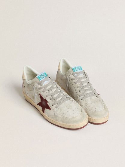 Golden Goose Mens Ball Star In Crocodile-Print Nubuck With Burgundy Suede Star Mens