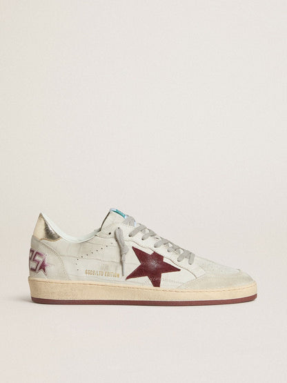 Golden Goose Mens Ball Star In Crocodile-Print Nubuck With Burgundy Suede Star Mens