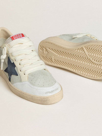 Golden Goose Mens Ball Star In Gray Suede With Blue Nubuck Star And Laminated Leather Heel Tab Mens