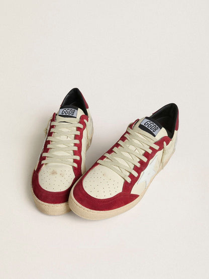 Golden Goose Mens Ball Star Ltd In Cream Nappa With White Leather Star And Red Suede Inserts Mens