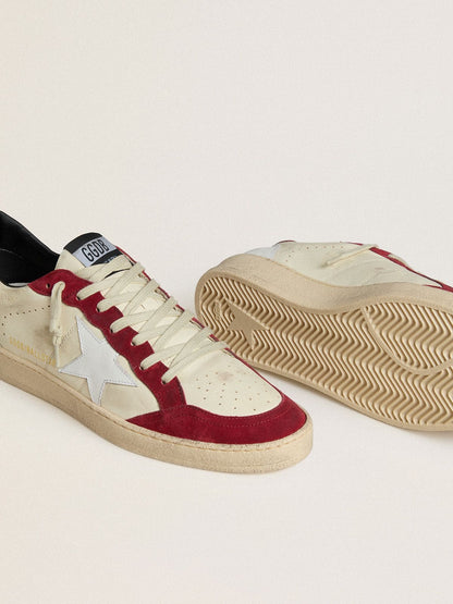 Golden Goose Mens Ball Star Ltd In Cream Nappa With White Leather Star And Red Suede Inserts Mens