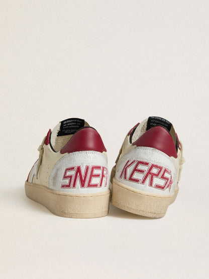 Golden Goose Mens Ball Star Ltd In Cream Nappa With White Leather Star And Red Suede Inserts Mens