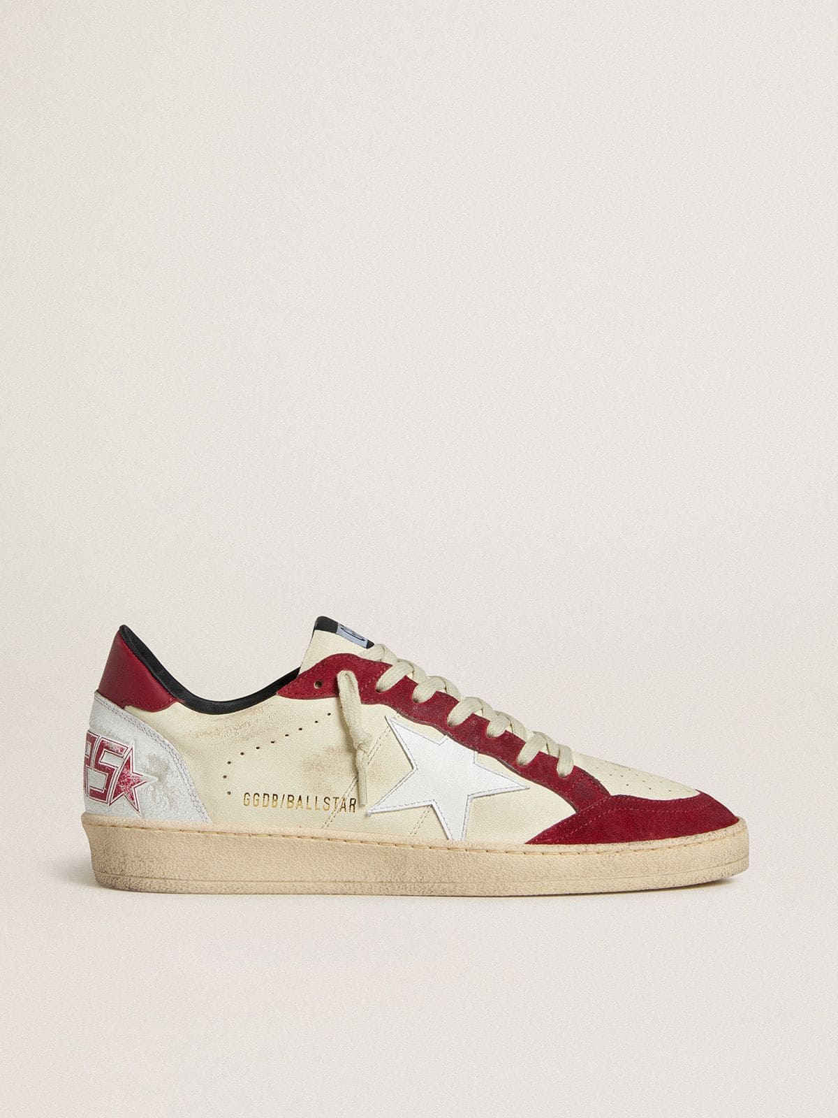 Golden Goose Mens Ball Star Ltd In Cream Nappa With White Leather Star And Red Suede Inserts Mens