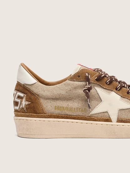 Golden Goose Mens Ball Star In Wool With Cream Leather Star And Brown Waxed Leather Inserts Mens