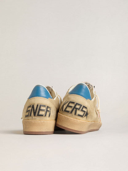 Golden Goose Mens Ball Star In Beige Suede With Coral Leather Star And Blue Nappa Heel Tab Mens