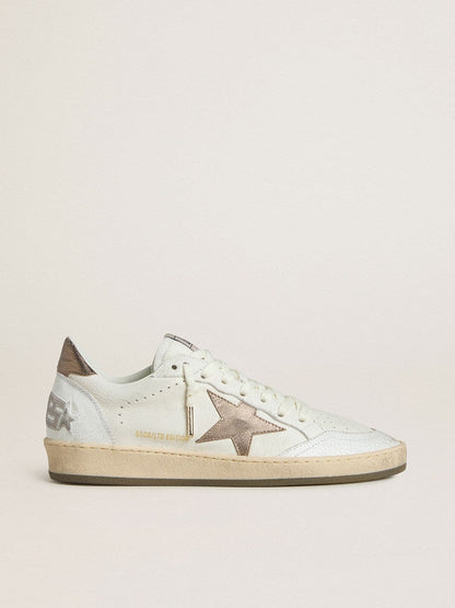 Golden Goose Mens Ball Star In White Nappa Leather With Bronze-Colored Laminated Leather Star And Heel Tab Mens