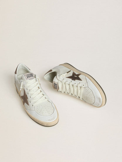 Golden Goose Mens Ball Star In White Nappa Leather With Bronze-Colored Laminated Leather Star And Heel Tab Mens