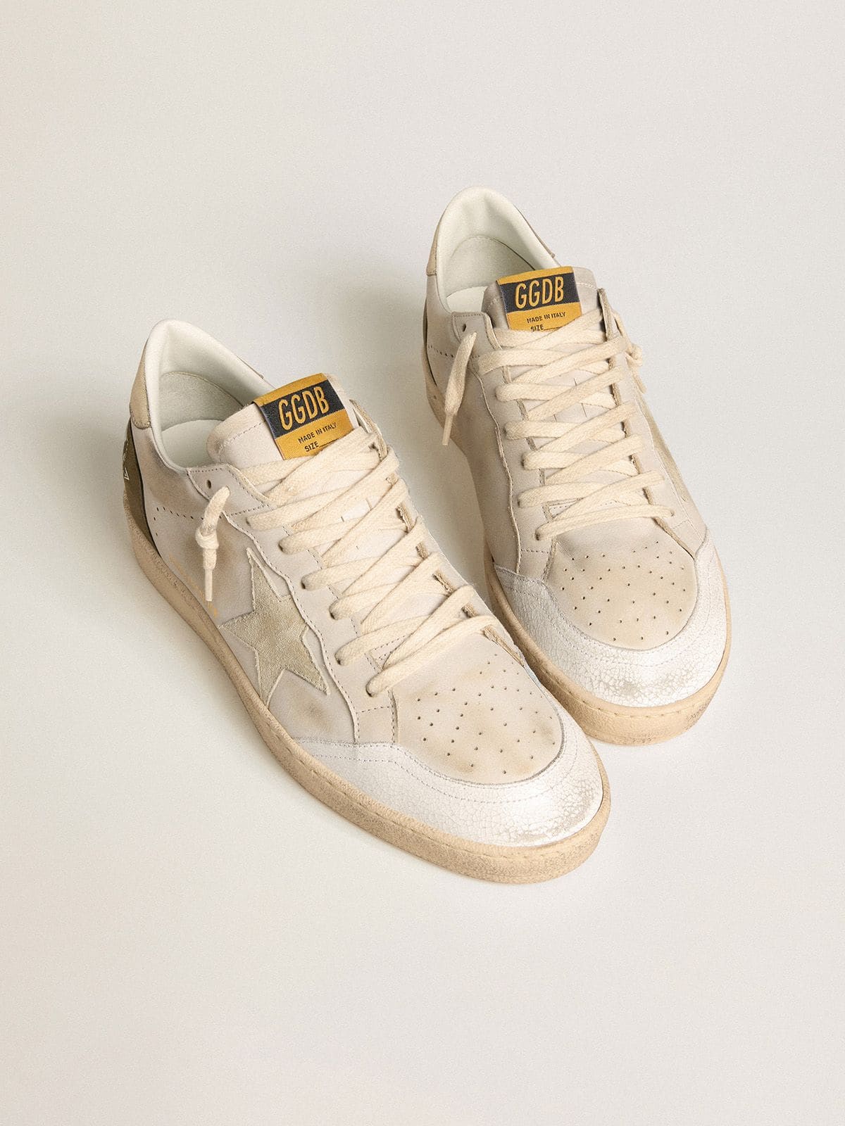 Golden Goose Mens Ball Star Ltd With Beige Suede Star And Platinum Laminated Leather Heel Tab Mens