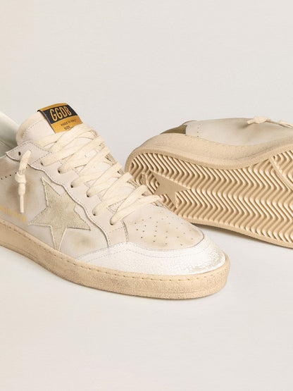 Golden Goose Mens Ball Star Ltd With Beige Suede Star And Platinum Laminated Leather Heel Tab Mens