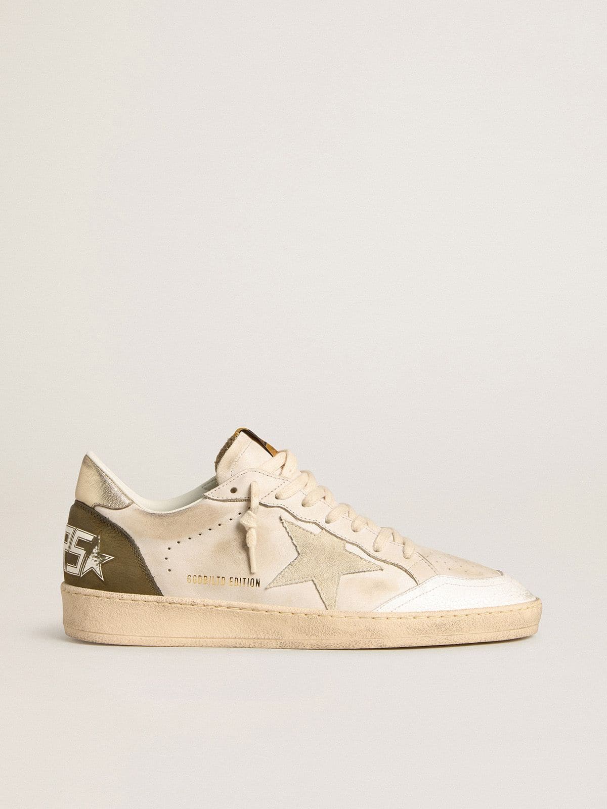 Golden Goose Mens Ball Star Ltd With Beige Suede Star And Platinum Laminated Leather Heel Tab Mens