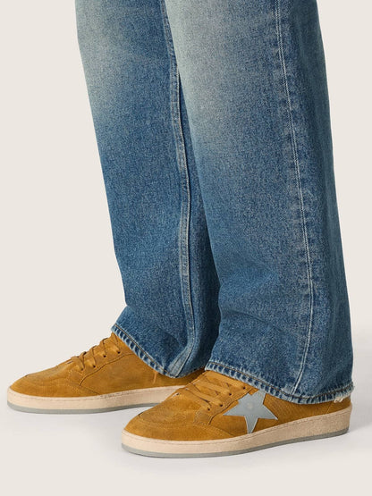 Golden Goose Mens Ball Star In Ocher Suede With Leather Star And Light Blue Suede Heel Tab Mens
