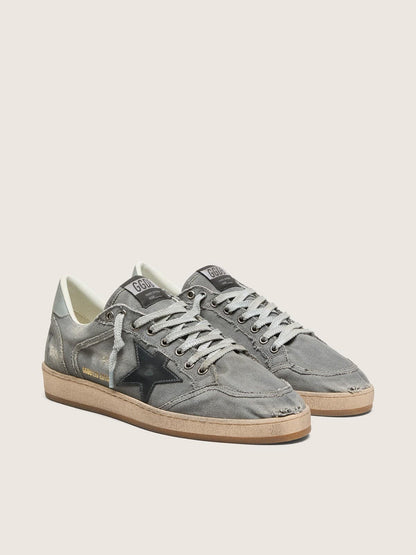 Golden Goose Mens Ball Star Ltd In Gray Denim With Black Leather Star Mens