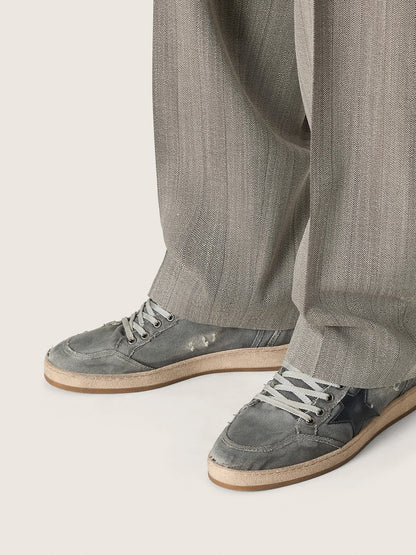 Golden Goose Mens Ball Star Ltd In Gray Denim With Black Leather Star Mens