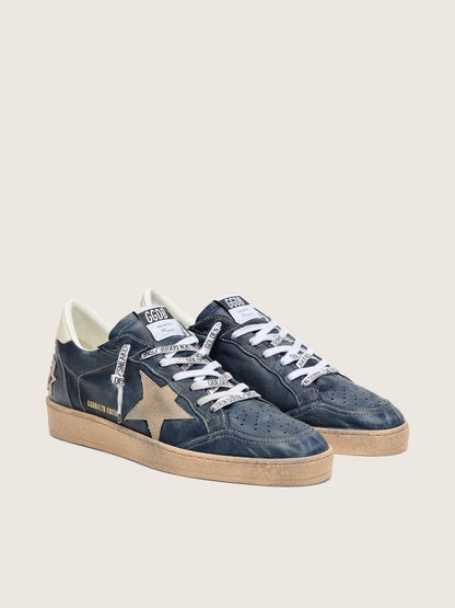 Golden Goose Mens Ball Star Ltd In Dark Blue Leather With Beige Suede Star Mens